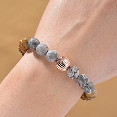 Multi Gemstone 90.00 ctw Beads Stretch Bracelet in Rosetone (6.5-7In)