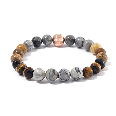 Multi Gemstone 90.00 ctw Beads Stretch Bracelet in Rosetone (6.5-7In)