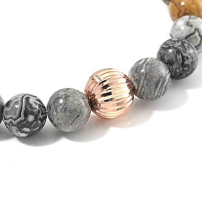 Multi Gemstone 90.00 ctw Beads Stretch Bracelet in Rosetone (6.5-7In)