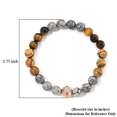 Multi Gemstone 90.00 ctw Beads Stretch Bracelet in Rosetone (6.5-7In)