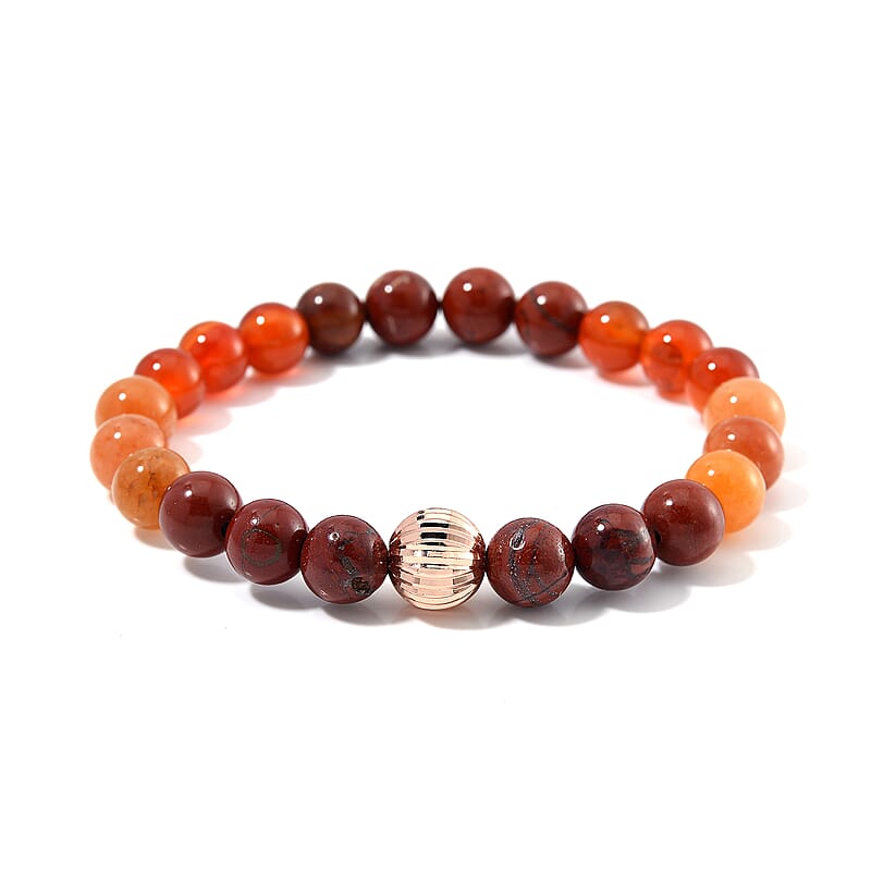 Multi Gemstone Beaded Stretch Bracelet in Rosetone (6.5-7In)