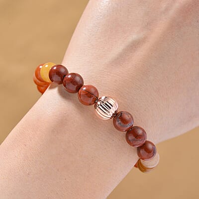 Multi Gemstone Beaded Stretch Bracelet in Rosetone (6.5-7In)