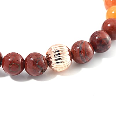 Multi Gemstone Beaded Stretch Bracelet in Rosetone (6.5-7In)