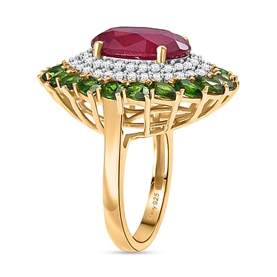 D'Joy Niassa Ruby, Multi Gemstone of the Forest Ring in 18K Vermeil YG Over Sterling Silver 11.80 ctw (Size 10.0)