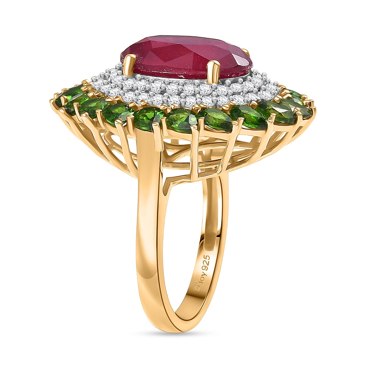 D'Joy Premium Niassa Ruby FF and Multi Gemstone 11.80 ctw Empress of the Forest Ring in 18K Vermeil Yellow Gold Over Sterling Silver (Size 6.0) image number 3