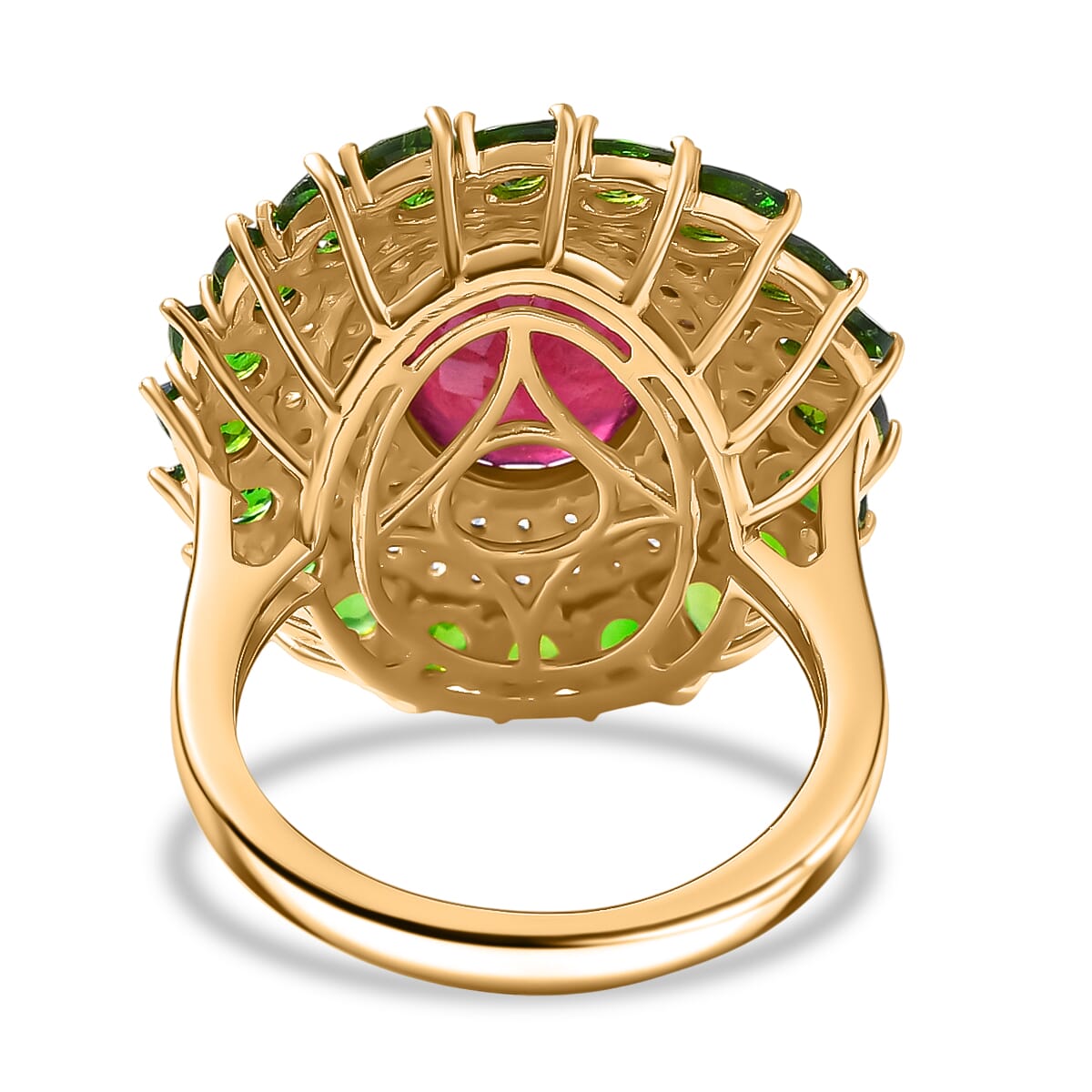 Premium Niassa Ruby FF and Multi Gemstone 11.80 ctw Empress of the Forest Ring in 18K Vermeil Yellow Gold Over Sterling Silver (Size 7.0) image number 4