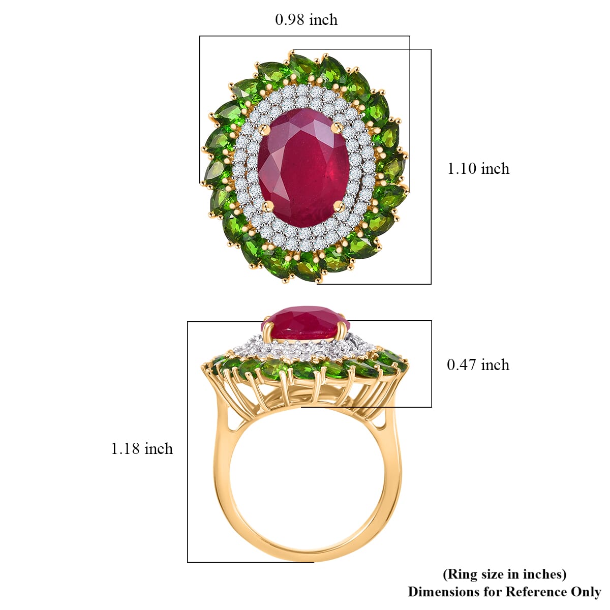 Premium Niassa Ruby FF and Multi Gemstone 11.80 ctw Empress of the Forest Ring in 18K Vermeil Yellow Gold Over Sterling Silver (Size 7.0) image number 5