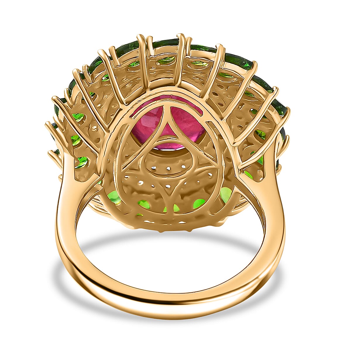 D'Joy Premium Niassa Ruby FF and Multi Gemstone Empress of the Forest 11.80 ctw Ring in 18K Vermeil Yellow Gold Over Sterling Silver (Size 9.0) image number 4