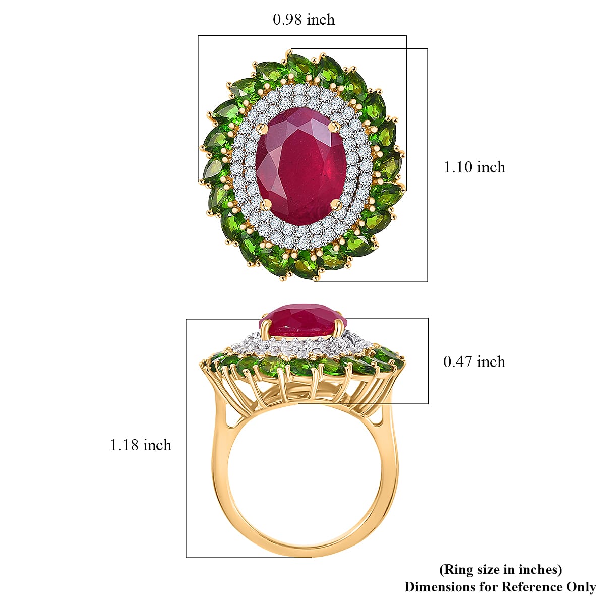 D'Joy Premium Niassa Ruby FF and Multi Gemstone Empress of the Forest 11.80 ctw Ring in 18K Vermeil Yellow Gold Over Sterling Silver (Size 9.0) image number 5