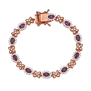 D'Joy AAA Radiant Ember Garnet and White Zircon 6.65 ctw Purple Majestic Bracelet in 18K Vermeil Rose Gold Over Sterling Silver (6.50 In)