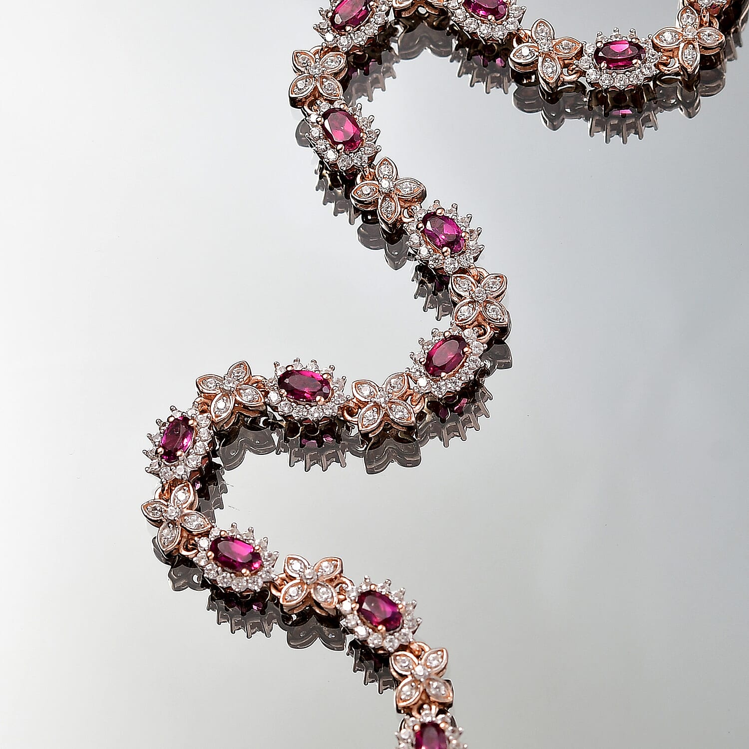 Epic Deal AAA Radiant Ember Garnet, White Zircon Bracelet in 18K Vermeil RG Over Sterling Silver (7.25 In) 7.60 ctw