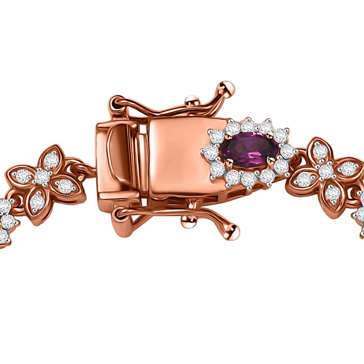 D'Joy AAA Radiant Ember Garnet and White Zircon 6.65 ctw Purple Majestic Bracelet in 18K Vermeil Rose Gold Over Sterling Silver (6.50 In) image number 3