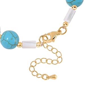 Baroque Shape Shell Pearl, Constituted Blue Howlite Beaded 70.00 ctw Bracelet in Goldtone (7.00-9.00 In)