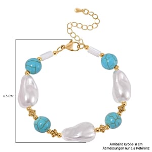 Baroque Shape Shell Pearl, Constituted Blue Howlite Beaded 70.00 ctw Bracelet in Goldtone (7.00-9.00 In)