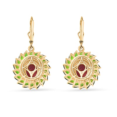 D'Joy Premium Niassa Ruby (FF) and Multi Gemstone 17.00 ctw Empress of the Forest Lever Back Earrings in 18K Vermeil Yellow Gold Over Sterling Silver