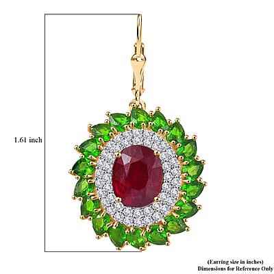 D'Joy Premium Niassa Ruby (FF) and Multi Gemstone 17.00 ctw Empress of the Forest Lever Back Earrings in 18K Vermeil Yellow Gold Over Sterling Silver