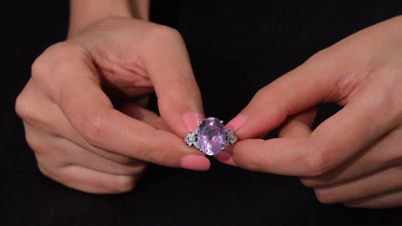 Karis Rose De France Amethyst, White Zircon Ring Platinum Bond (Size 10.0) 9.70 ctw