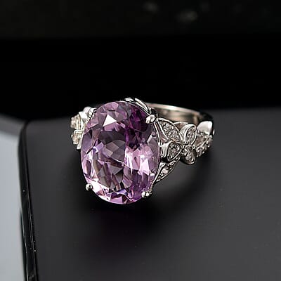 Karis Rose De France Amethyst and White Zircon 9.70 ctw Floral Ring Platinum Bond (Size 10.0)
