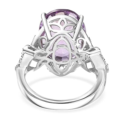 Karis Rose De France Amethyst and White Zircon 9.70 ctw Floral Ring Platinum Bond (Size 10.0)