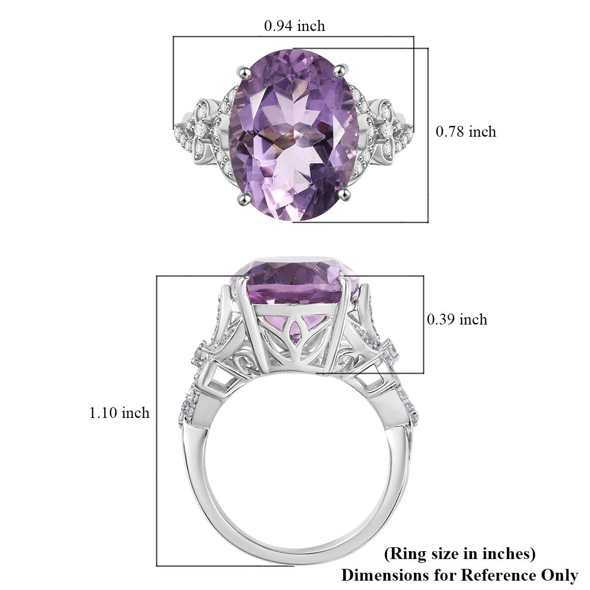 Karis Rose De France Amethyst, White Zircon Ring Platinum Bond (Size 10.0) 9.70 ctw image number 5