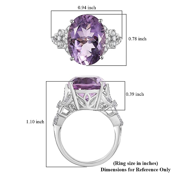 Karis Rose De France Amethyst and White Zircon 9.70 ctw Floral Ring Platinum Bond (Size 10.0)