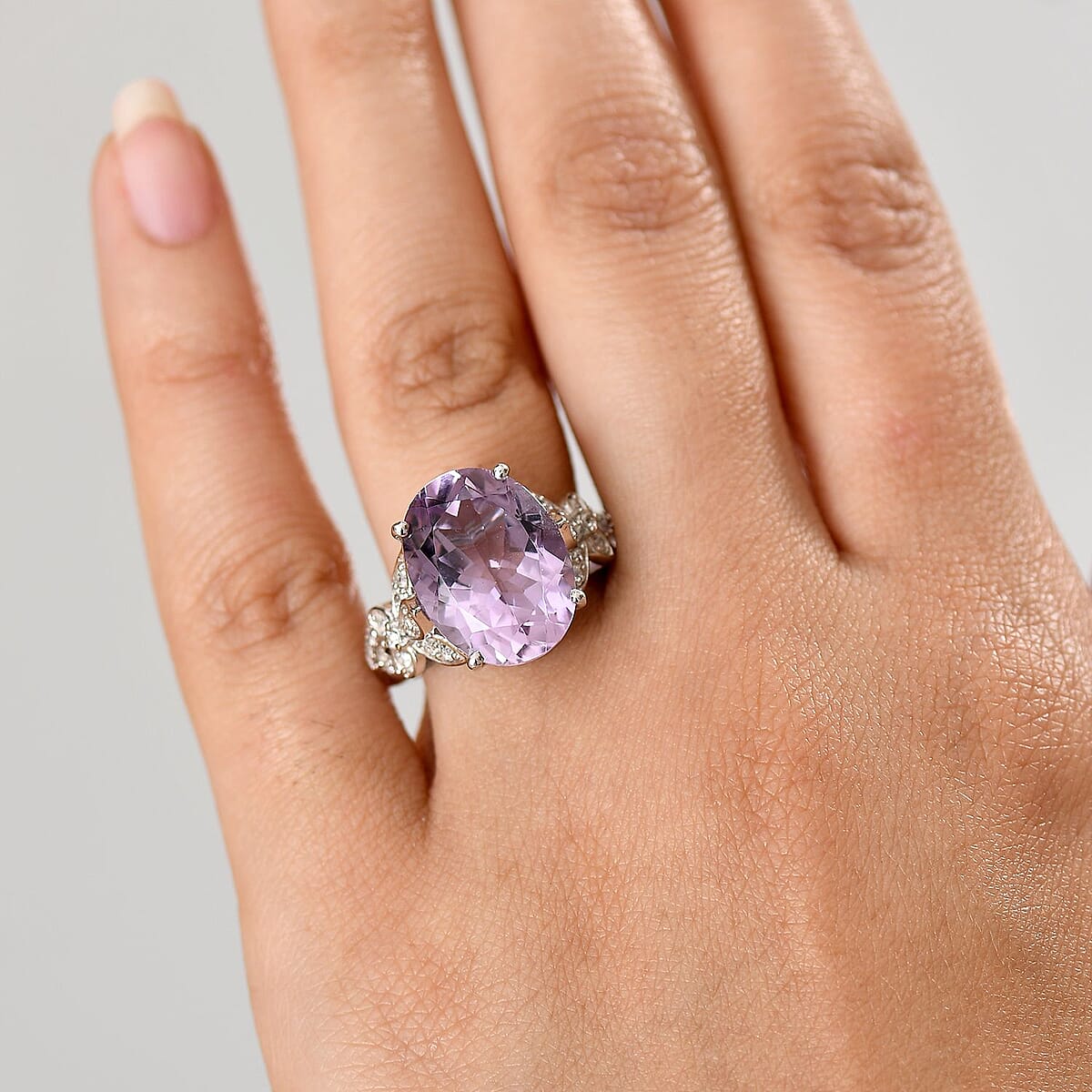 Karis Rose De France Amethyst and White Zircon 9.70 ctw Floral Ring Platinum Bond (Size 7.0) image number 2