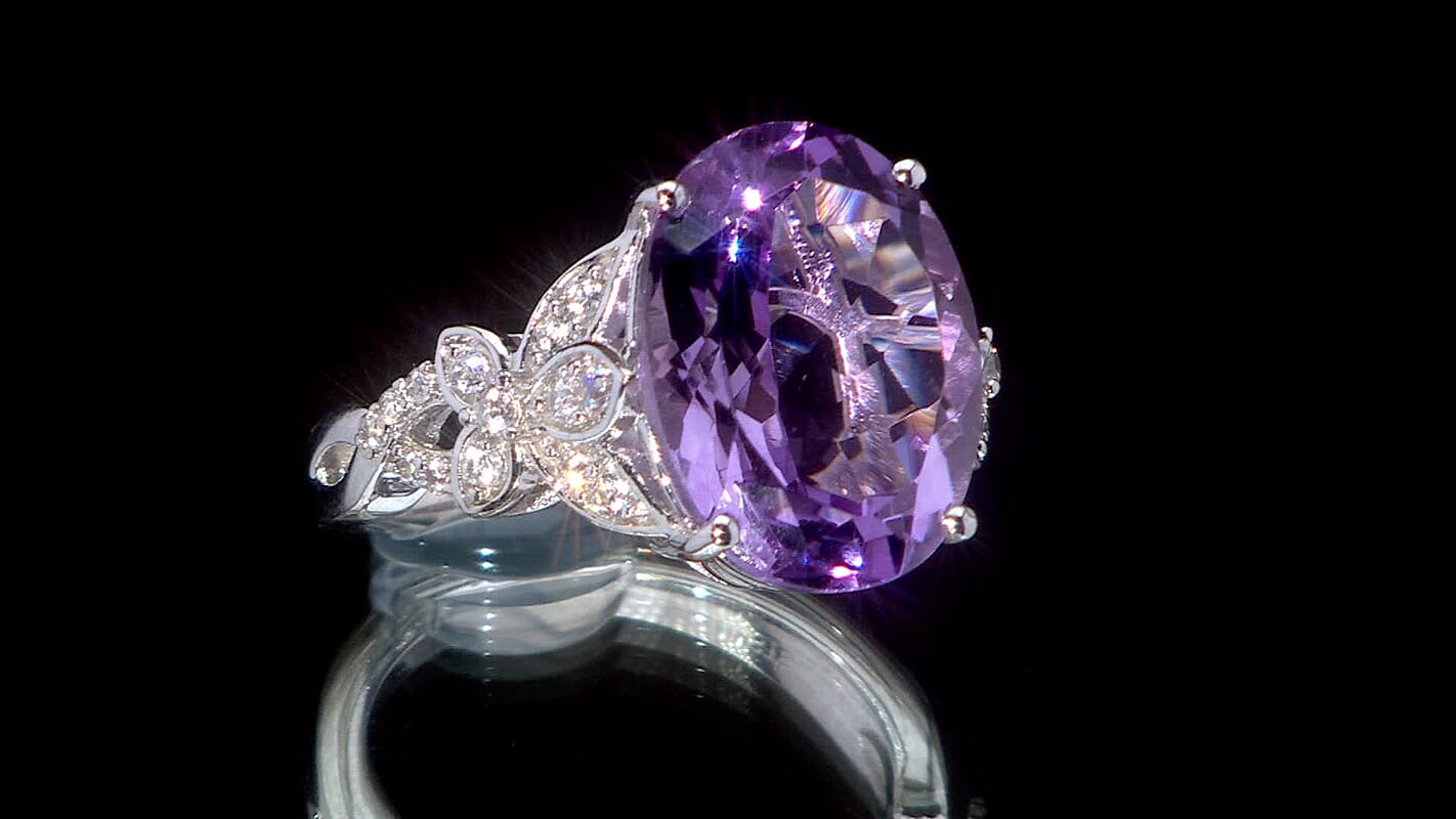 Karis Rose De France Amethyst, White Zircon Ring Platinum Bond (Size 10.0) 9.70 ctw