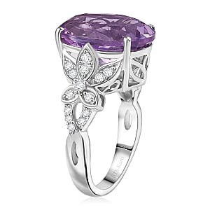 Karis Rose De France Amethyst and White Zircon 9.70 ctw Floral Ring Platinum Bond (Size 8.0)