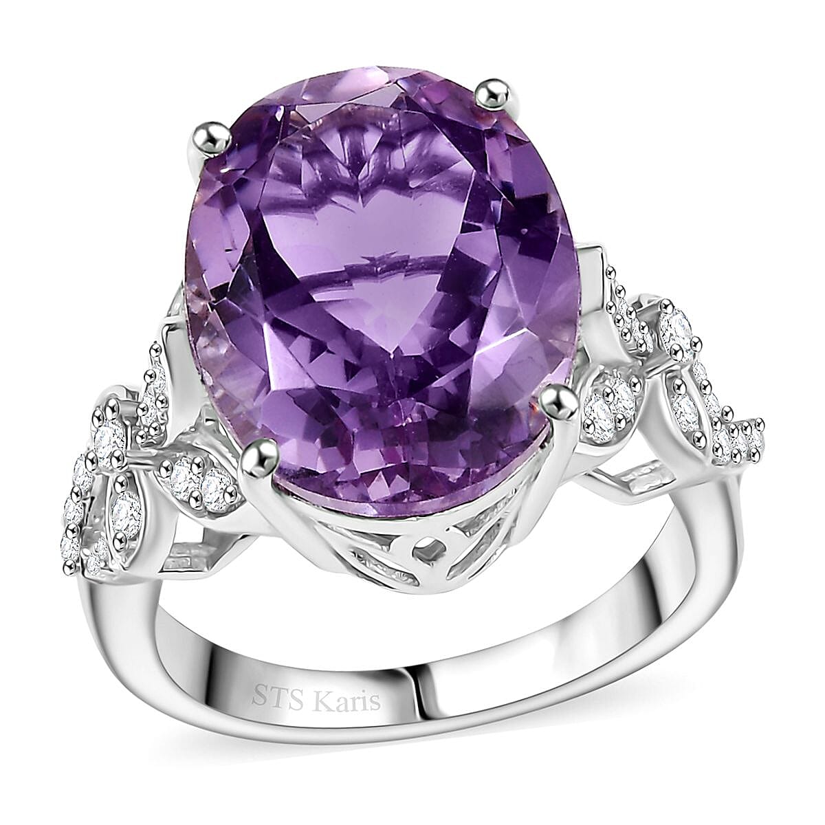 Karis Rose De France Amethyst and White Zircon 9.70 ctw Floral Ring Platinum Bond (Size 9.0) image number 0
