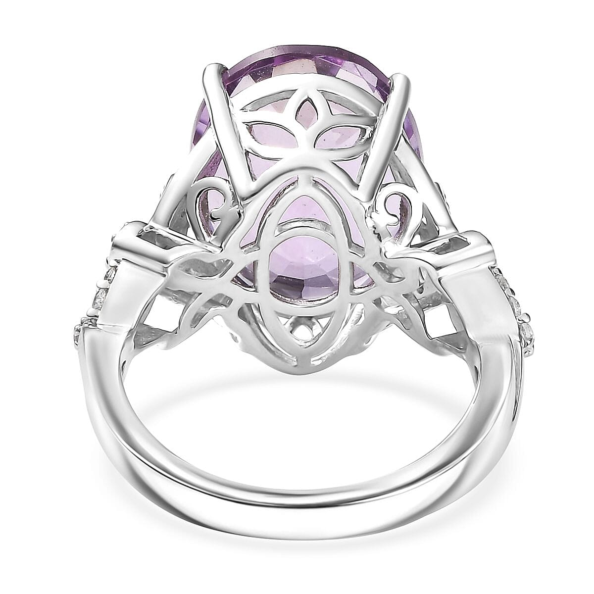 Karis Rose De France Amethyst and White Zircon 9.70 ctw Floral Ring Platinum Bond (Size 9.0) image number 4