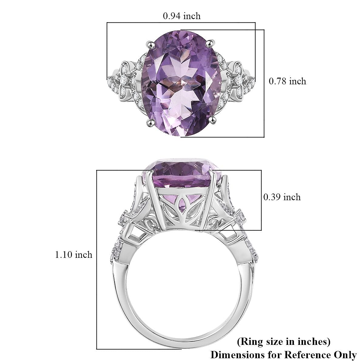 Karis Rose De France Amethyst and White Zircon 9.70 ctw Floral Ring Platinum Bond (Size 9.0) image number 5