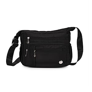 Doorbuster Black Multi Pocket Nylon Crossbody Bag with Shoulder Strap