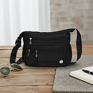 Doorbuster Black Multi Pocket Nylon Crossbody Bag with Shoulder Strap