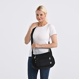 Doorbuster Black Multi Pocket Nylon Crossbody Bag with Shoulder Strap