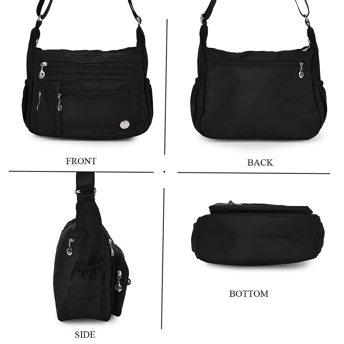 Doorbuster Black Multi Pocket Nylon Crossbody Bag with Shoulder Strap image number 4