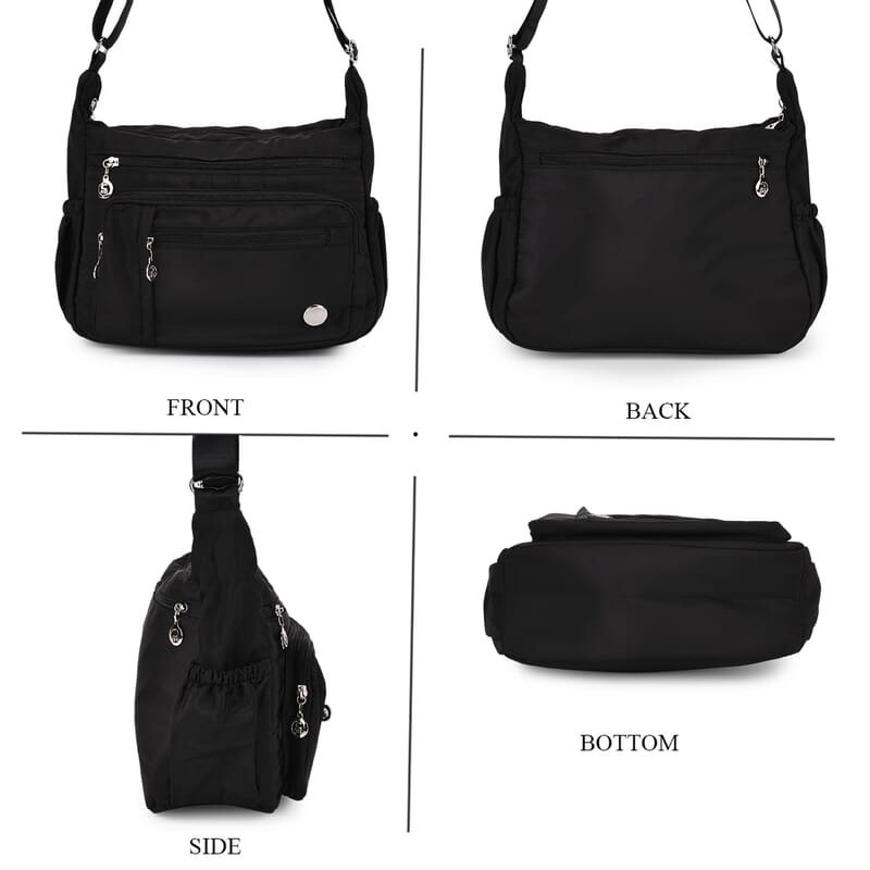 Black Multi Pocket Nylon Crossbody Bag with Shoulder Strap