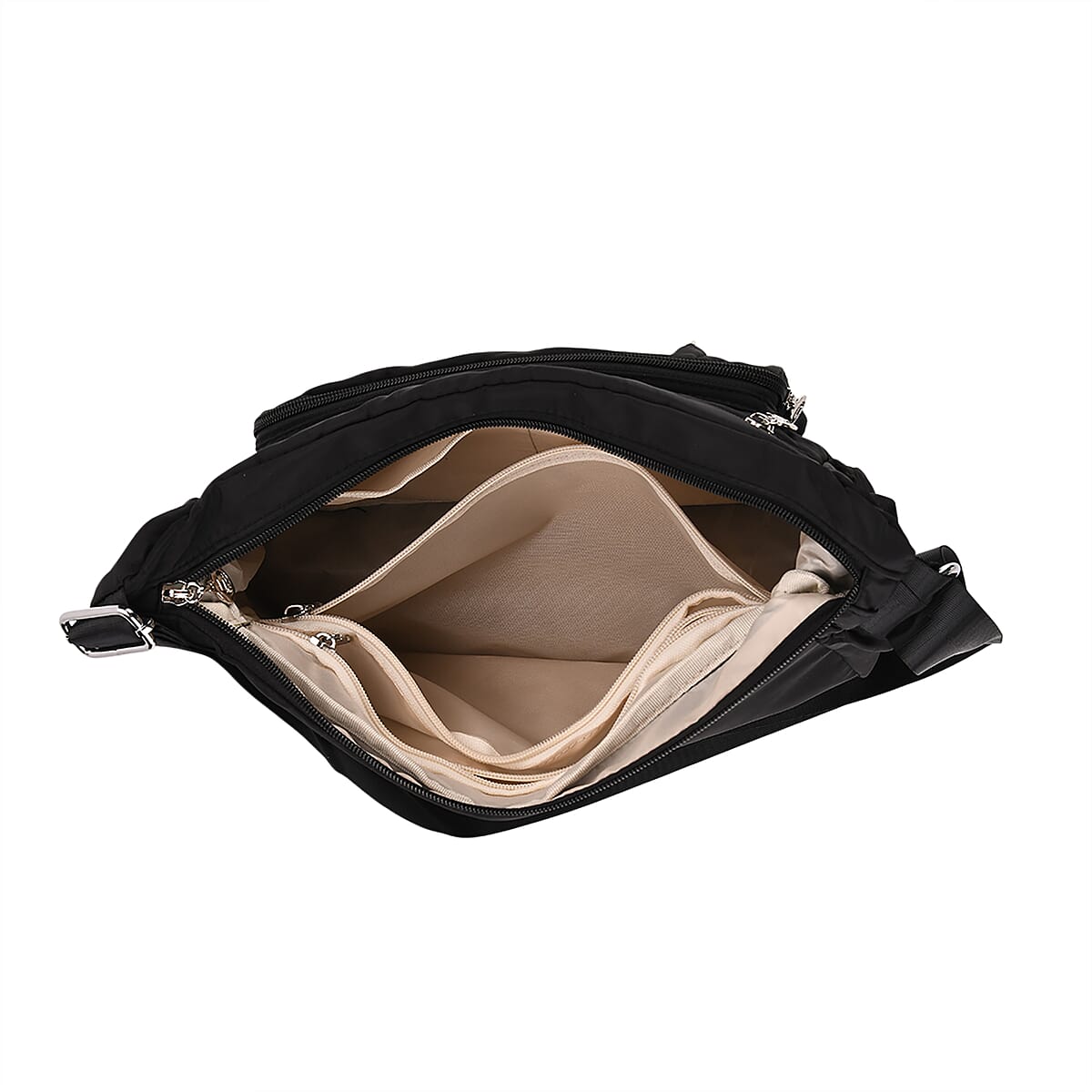 Doorbuster Black Multi Pocket Nylon Crossbody Bag with Shoulder Strap image number 5