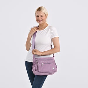 Doorbuster Purple Multi Pocket Nylon Crossbody Bag with Shoulder Strap