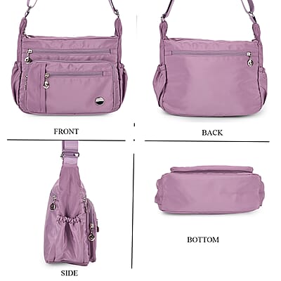 Purple Multi Pocket Nylon Crossbody Bag with Shoulder Strap