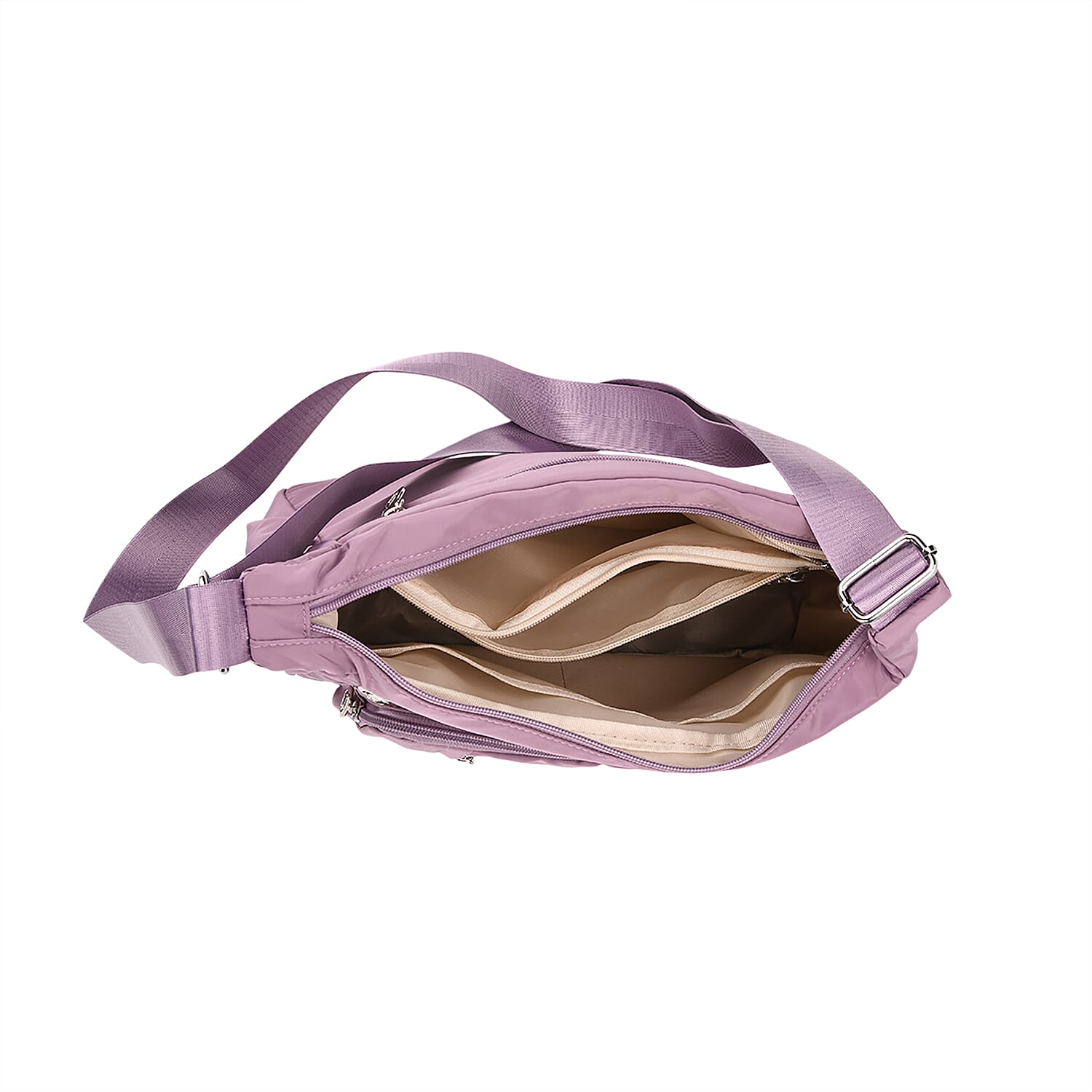 Purple Multi Pocket Nylon Crossbody Bag with Shoulder Strap