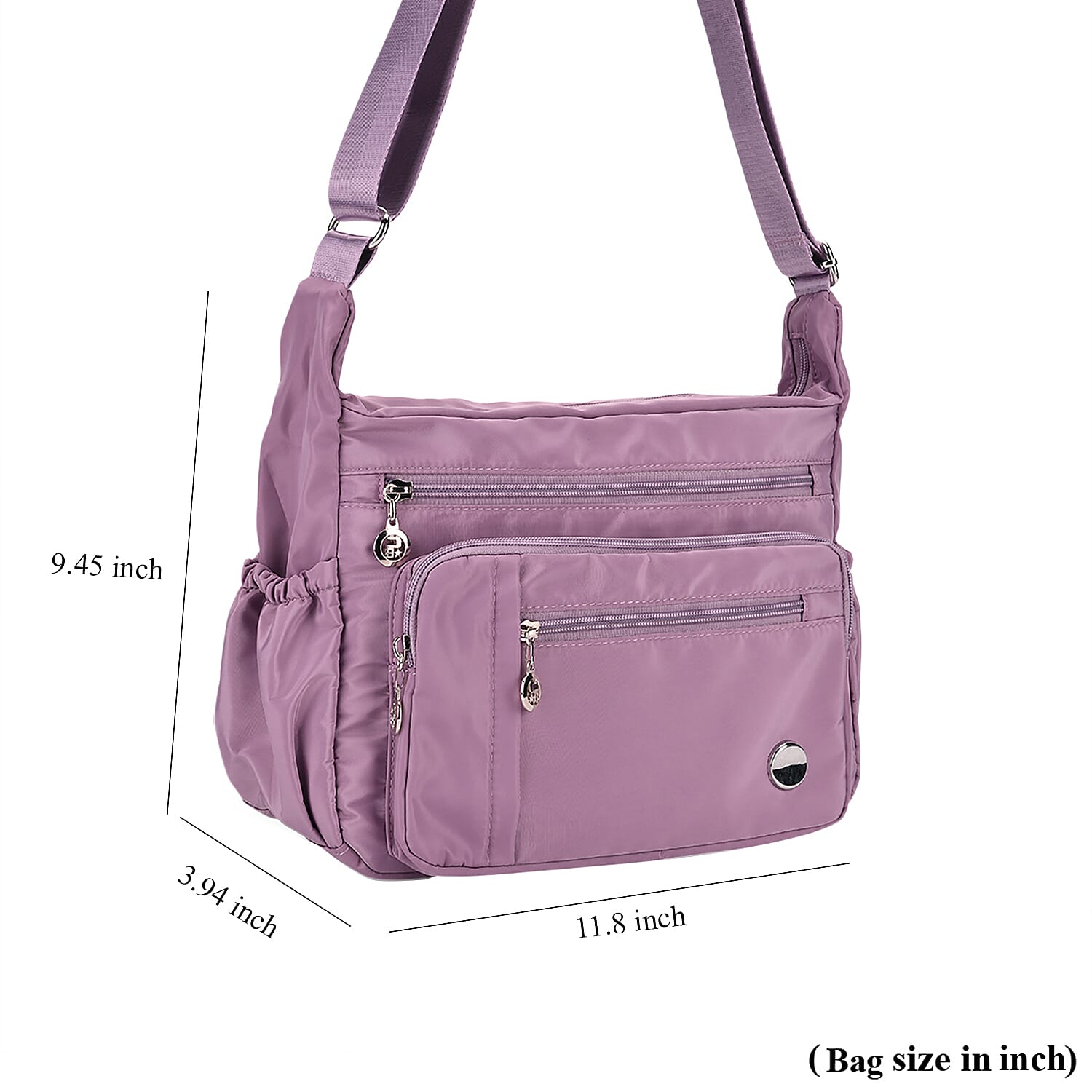 Purple Multi Pocket Nylon Crossbody Bag with Shoulder Strap