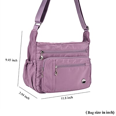 Purple Multi Pocket Nylon Crossbody Bag with Shoulder Strap