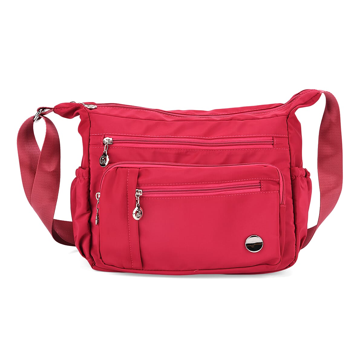  Fuchsia Multi Pocket Nylon Crossbody Bag with Shoulder Strap image number 0