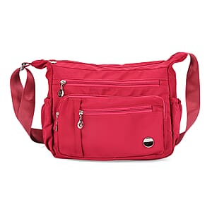  Fuchsia Multi Pocket Nylon Crossbody Bag with Shoulder Strap