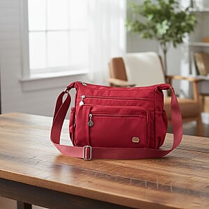  Fuchsia Multi Pocket Nylon Crossbody Bag with Shoulder Strap