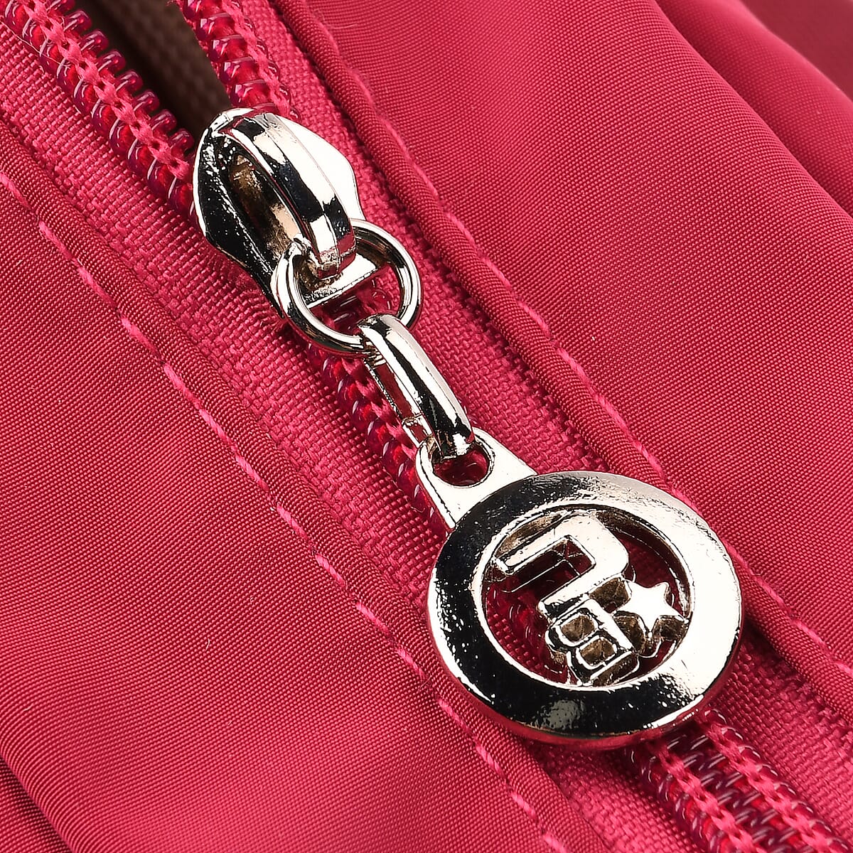  Fuchsia Multi Pocket Nylon Crossbody Bag with Shoulder Strap image number 6