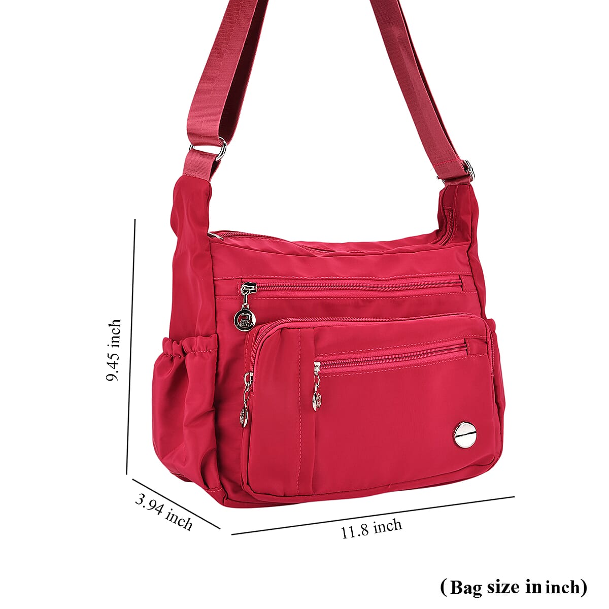  Fuchsia Multi Pocket Nylon Crossbody Bag with Shoulder Strap image number 7