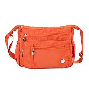  Orange Multi Pocket Nylon Crossbody Bag with Shoulder Strap