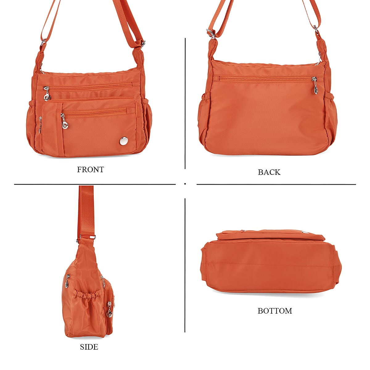  Orange Multi Pocket Nylon Crossbody Bag with Shoulder Strap image number 4