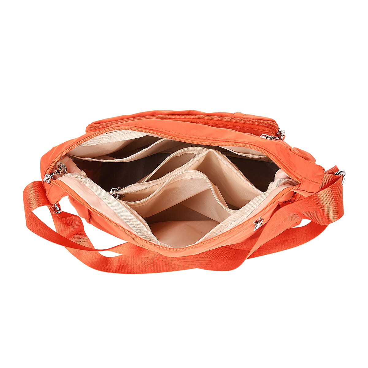  Orange Multi Pocket Nylon Crossbody Bag with Shoulder Strap image number 5